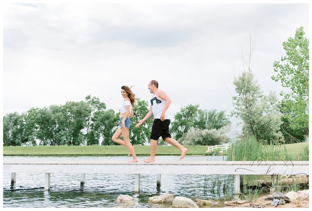 couple flirting on boat dock