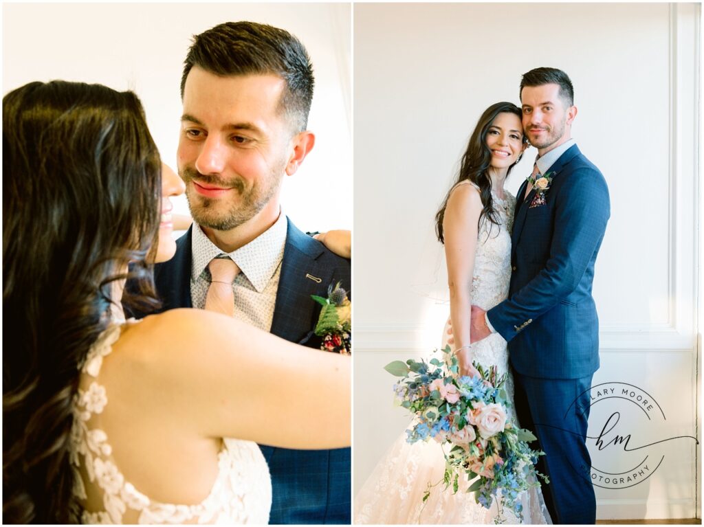 A photo of the bride and groom and a close up of the bride and groom.